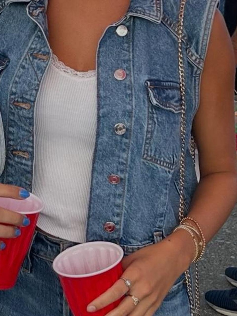 Zara Blue Denim Vest - Sleeveless Button-Front